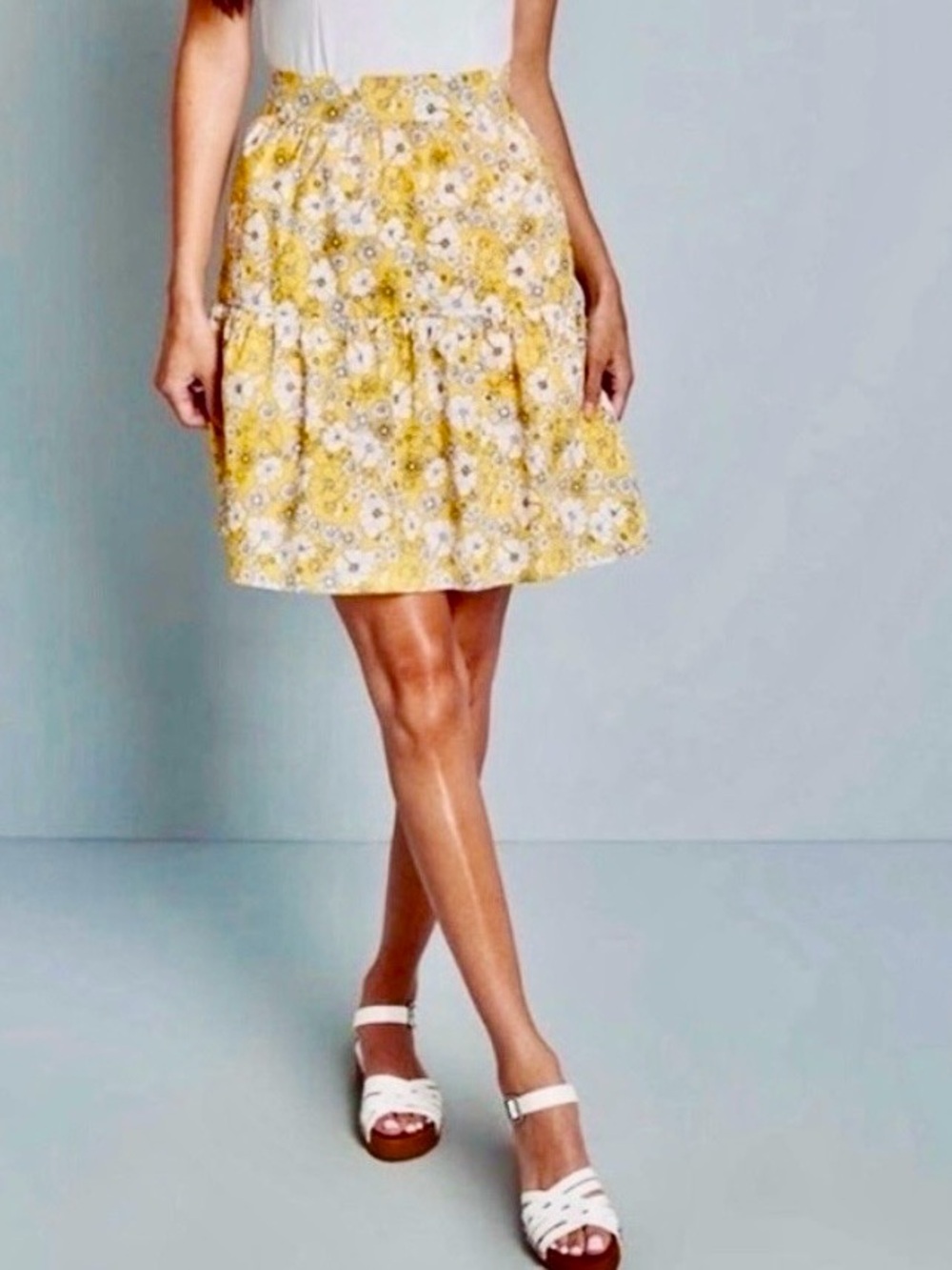NWT ModCloth “Days In Doll Valley” Yellow Daisy Print Floral Tiered Skirt Size 6 - Picture 2 of 15